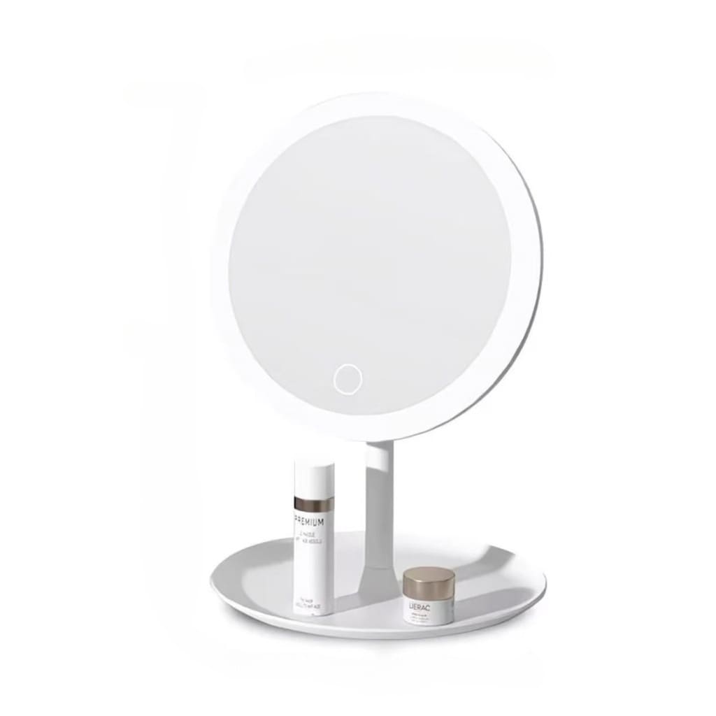 Espelho de Mesa LED Touch Recarregável com 3 Tons de Luz e Base Organizadora